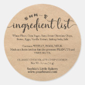 Minimalistische Kraft Script Ingredientenlijst Bak Ronde Sticker (Voorkant)