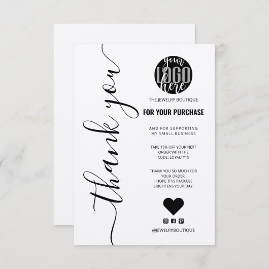 Minimalistische Kraft Signature Script Order Harte Bedankkaart (Voorkant / Achterkant)