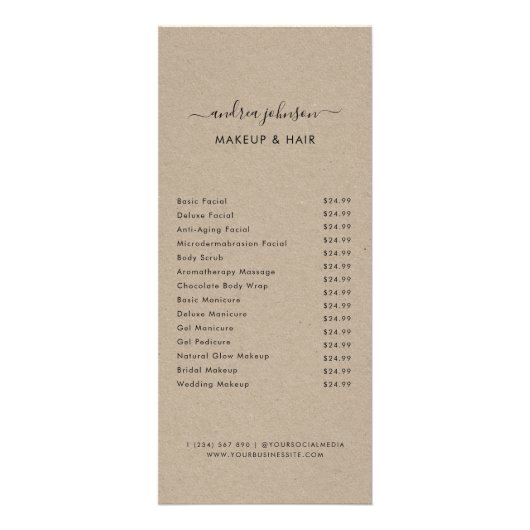 Minimalistische Kraft stijl diensten menu prijslij (Voorkant)