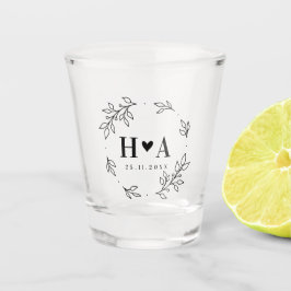 Minimalistische krans koppel monogram trouwgunst shot glas