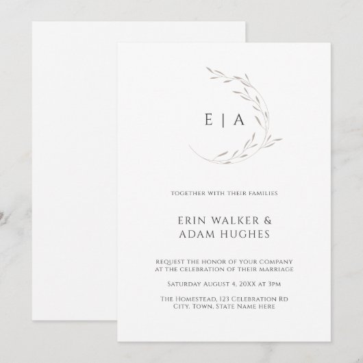 Minimalistische Krans Monogram Elegante Neutrale H Kaart (Voorkant / Achterkant)