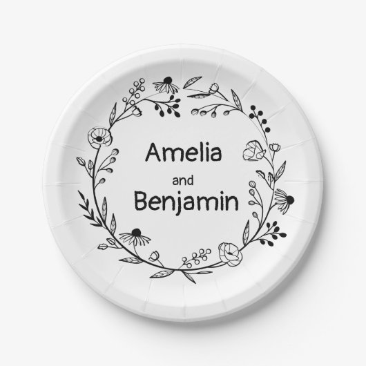 minimalistische krans van wilde bloemen volk rusti papieren bordje (Voorkant)