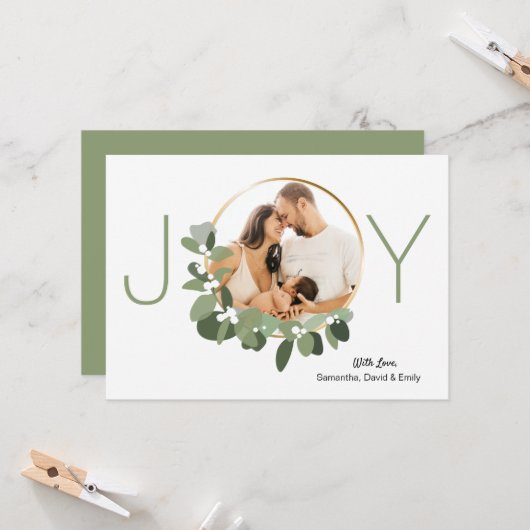 Minimalistische krans vreugde aangepaste foto Kers Kaart (Voorkant / Achterkant in situ)