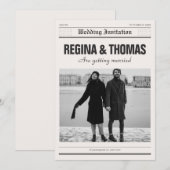 Minimalistische krant poster foto bruiloft kaart (Voorkant / Achterkant)