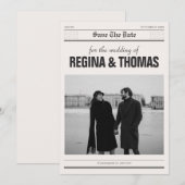 Minimalistische krant poster foto bruiloft save the date (Voorkant / Achterkant)