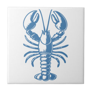Minimalistische kreeft Line Art Blue Outline Coast Tegeltje