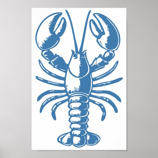 Minimalistische kreeft Line Art Blue Outline Nauti Poster (Voorkant)