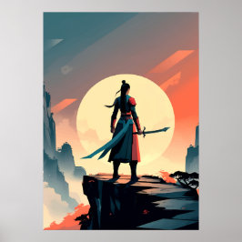 Minimalistische krijger met zwaardgaming  poster