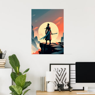 Minimalistische krijger met zwaardgaming  poster