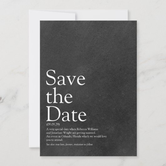 Minimalistische krijtbord Save the Date-definitie Date (Voorkant)