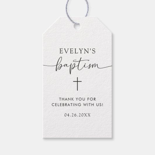 Minimalistische Kruis Persoonlijke Doop Dank Je We Cadeaulabel (Voorkant)