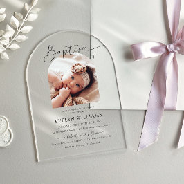 Minimalistische kruisdoop en doopboogfoto acryl uitnodigingen