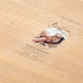 Minimalistische kruisdoop en doopboogfoto acryl uitnodigingen (Laagn)