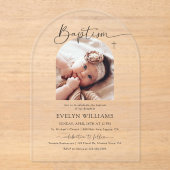 Minimalistische kruisdoop en doopboogfoto acryl uitnodigingen (Voorkant)