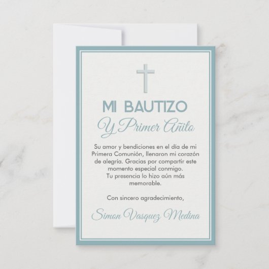 Minimalistische kruisdoop en eerste verjaardag bedankkaart (Voorkant)