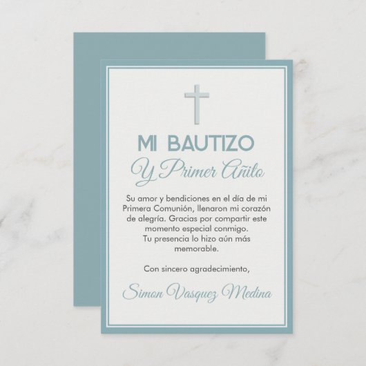 Minimalistische kruisdoop en eerste verjaardag bedankkaart (Voorkant / Achterkant)