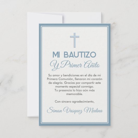Minimalistische kruisdoop en eerste verjaardag bedankkaart (Voorkant)