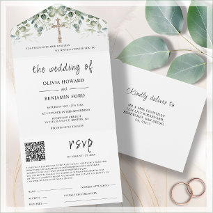 Minimalistische kruiselingse QR-code All In One Uitnodiging