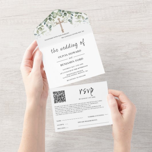 Minimalistische kruiselingse QR-code All In One Uitnodiging (Afscheurbaar)