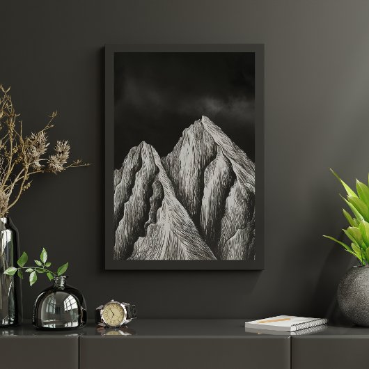 Minimalistische kunst aan de berglijn perfect poster