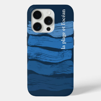 Minimalistische kunst golven in een blauwe gradiën iPhone 15 pro case