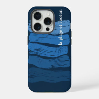 Minimalistische kunst golven in een blauwe gradiën iPhone 15 pro case