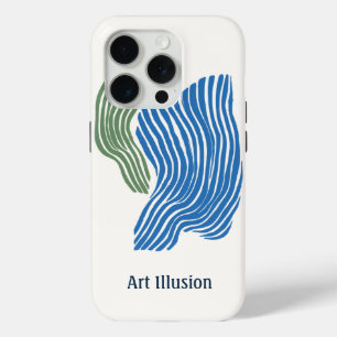 Minimalistische kunst van lijnen in groen en blauw iPhone 15 pro case