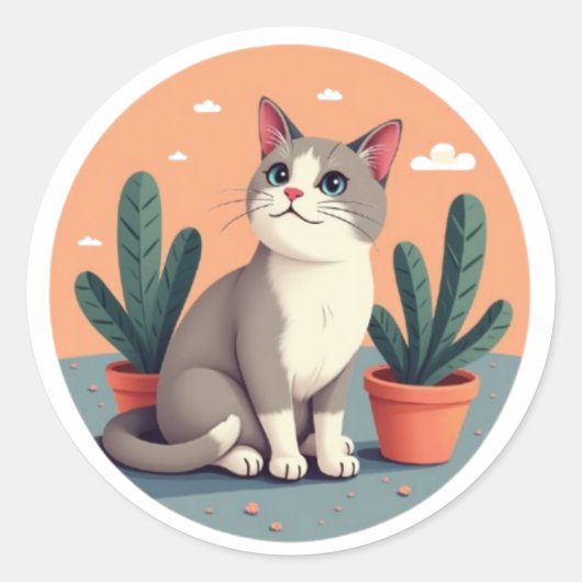 Minimalistische kunst voor kattenliefhebbers ronde sticker (Voorkant)