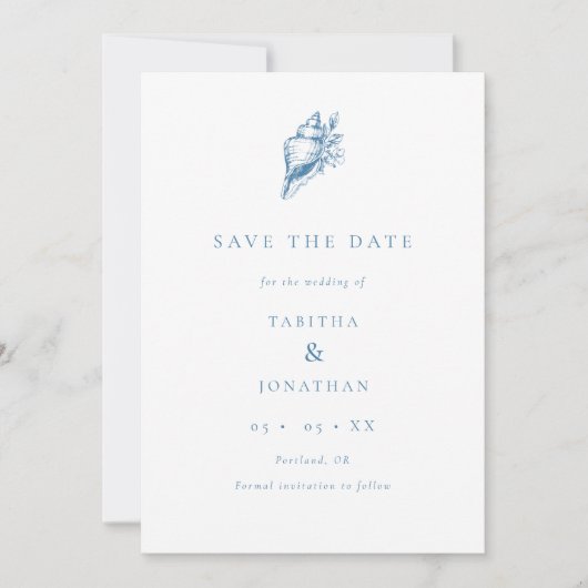 Minimalistische Kust Bloemen Zeeschelp Foto bruilo Save The Date (Voorkant)