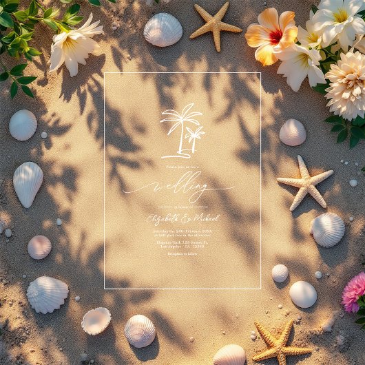 Minimalistische kust Chic Palm Tree Wedding Acryl Uitnodigingen