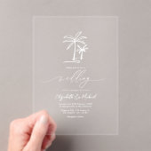 Minimalistische kust Chic Palm Tree Wedding Acryl Uitnodigingen (Insitu (Draagbaar))