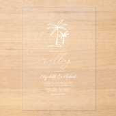 Minimalistische kust Chic Palm Tree Wedding Acryl Uitnodigingen (Voorkant)