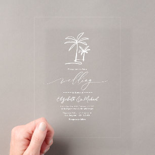 Minimalistische Kust Chic Palmboom Bruiloft Acryl Uitnodigingen
