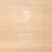 Minimalistische Kust Chic Palmboom Bruiloft Acryl Uitnodigingen (Voorkant)