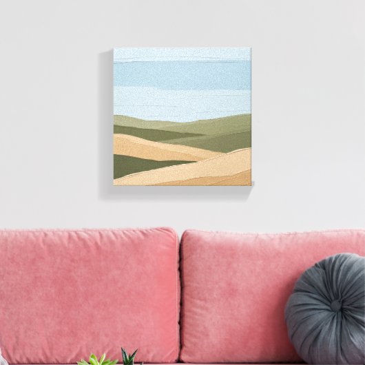 "Minimalistische kust zeegezicht muurkunst - Blauw Canvas Afdruk (Insitu (Woonkamer))