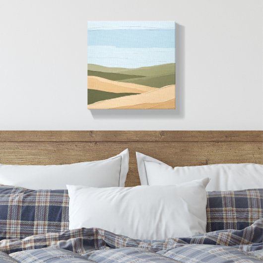 "Minimalistische kust zeegezicht muurkunst - Blauw Canvas Afdruk (Insitu (Slaapkamer))