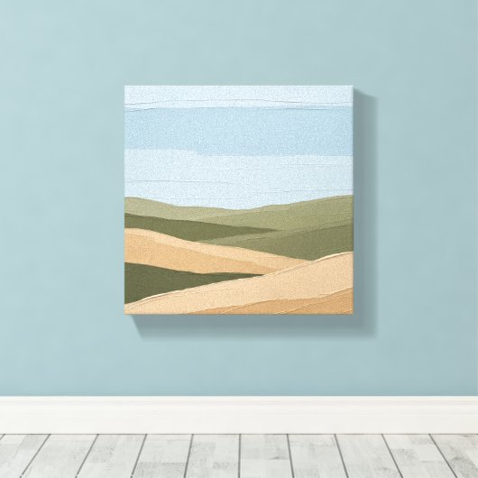 "Minimalistische kust zeegezicht muurkunst - Blauw Canvas Afdruk (Insitu (Houten vloer))