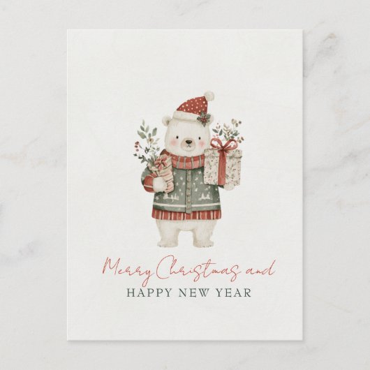 Minimalistische Kute IJsbeer Kerstmis Briefkaart (Voorkant)