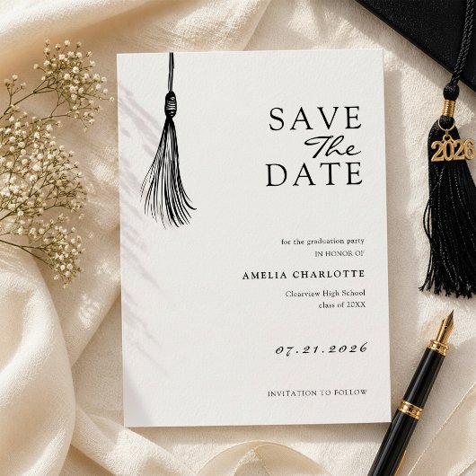 Minimalistische Kwast Afstudeerfeest Save The Date