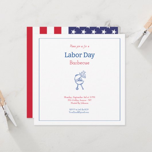 Minimalistische Labor Day Barbecuefeest Kaart (Voorkant / Achterkant in situ)