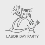 Minimalistische Labor Day-feestharde hoed & Grill Sticker (Voorkant)