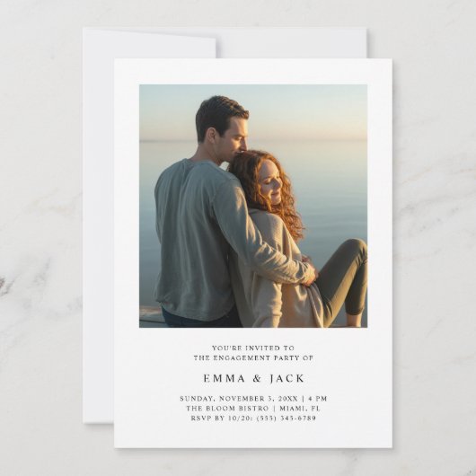 Minimalistische Lake Sunset Photo Engagement Party Kaart (Achterkant)