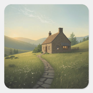 minimalistische landelijke cottage-schilderijen vierkante sticker