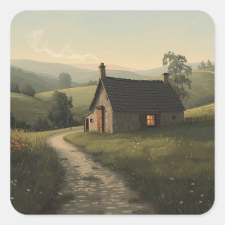 minimalistische landelijke cottage-schilderijen vierkante sticker