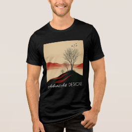 Minimalistische Landschap Silhouet Boom Zonsonderg Tri-Blend Shirt
