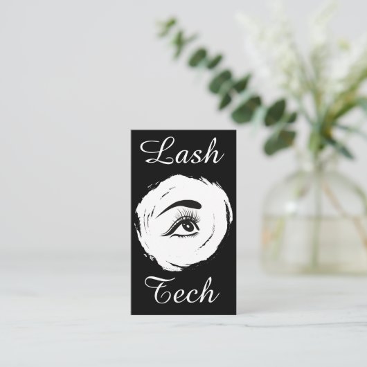 Minimalistische Lash Tech Zwart-wit Custom Design Visitekaartje (Staand voorkant)