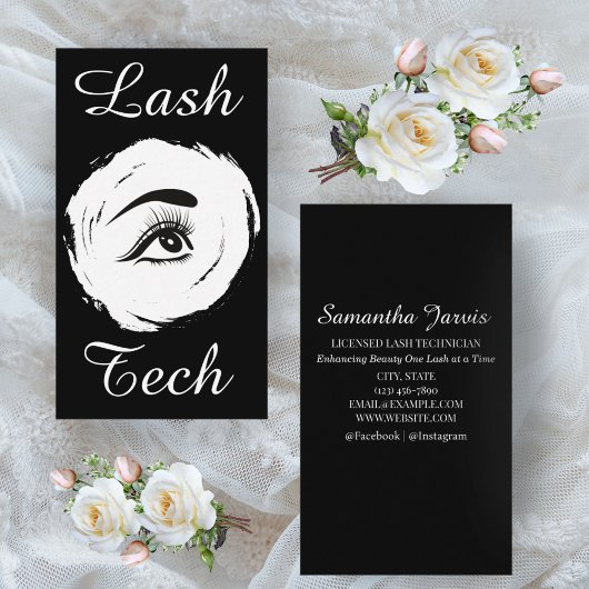 Minimalistische Lash Tech Zwart-wit Custom Design Visitekaartje