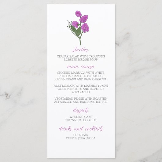Minimalistische Lathyrus bruiloft Menu (Voorkant)