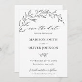 Minimalistische Laurel Branch Leafy Save the Date Kaart (Voorkant / Achterkant)