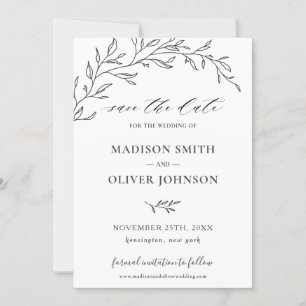 Minimalistische Laurel Branch Leafy Save the Date Kaart
